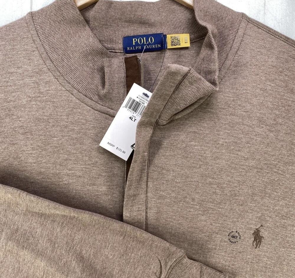 Polo Ralph Lauren 1/4 Zip Sweatshirt Mens 4XLT Brown Mock Neck Pony